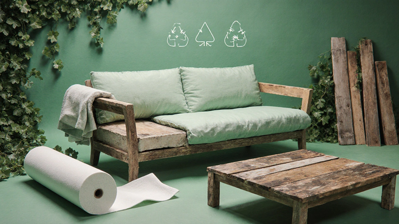 Digitale Szene von Aufarbeitung eines alten Sofas zu neuem Möbelstück.