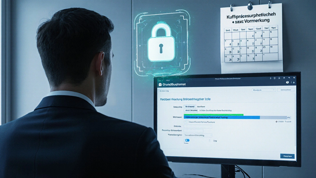 Elektronisches Grundbuchamt mit Fortschrittsanzeige für Vormerkungseintrag