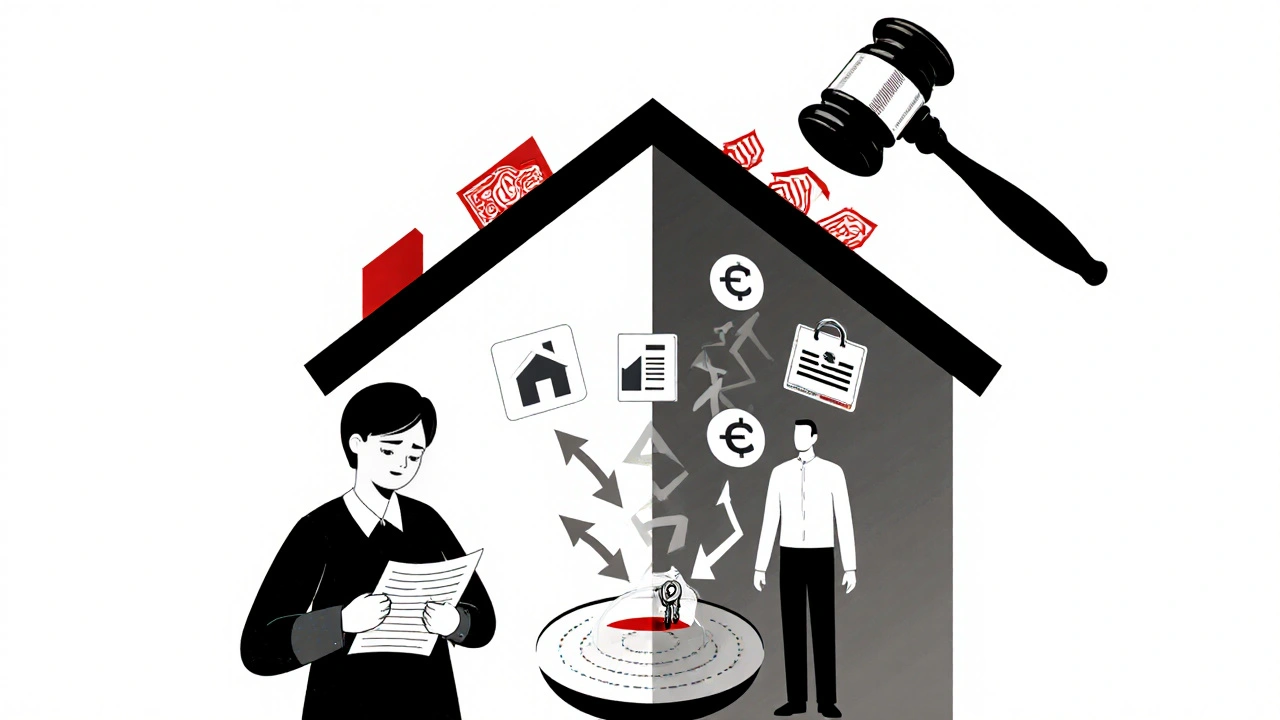 Haus mit zwei Seiten: links der Eigentümer, rechts der Verwalter, der Finanzen kontrolliert.