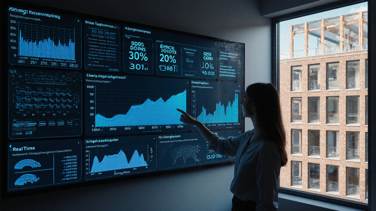 Smart-Home-Überwachungszentrum mit Echtzeit-Datenanzeigen zu Energieverbrauch und CO₂-Bilanz.