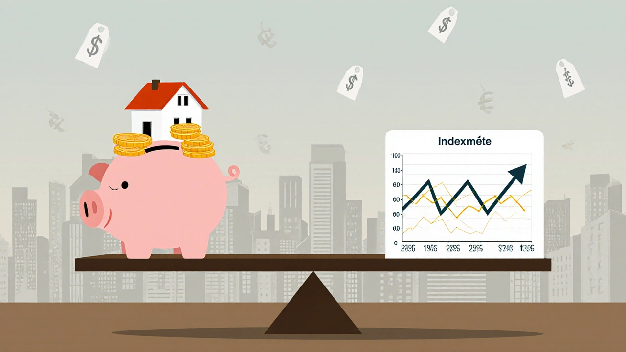 Waage vergleicht stabile Staffelmiete mit schwankender Indexmiete an einem Haus.
