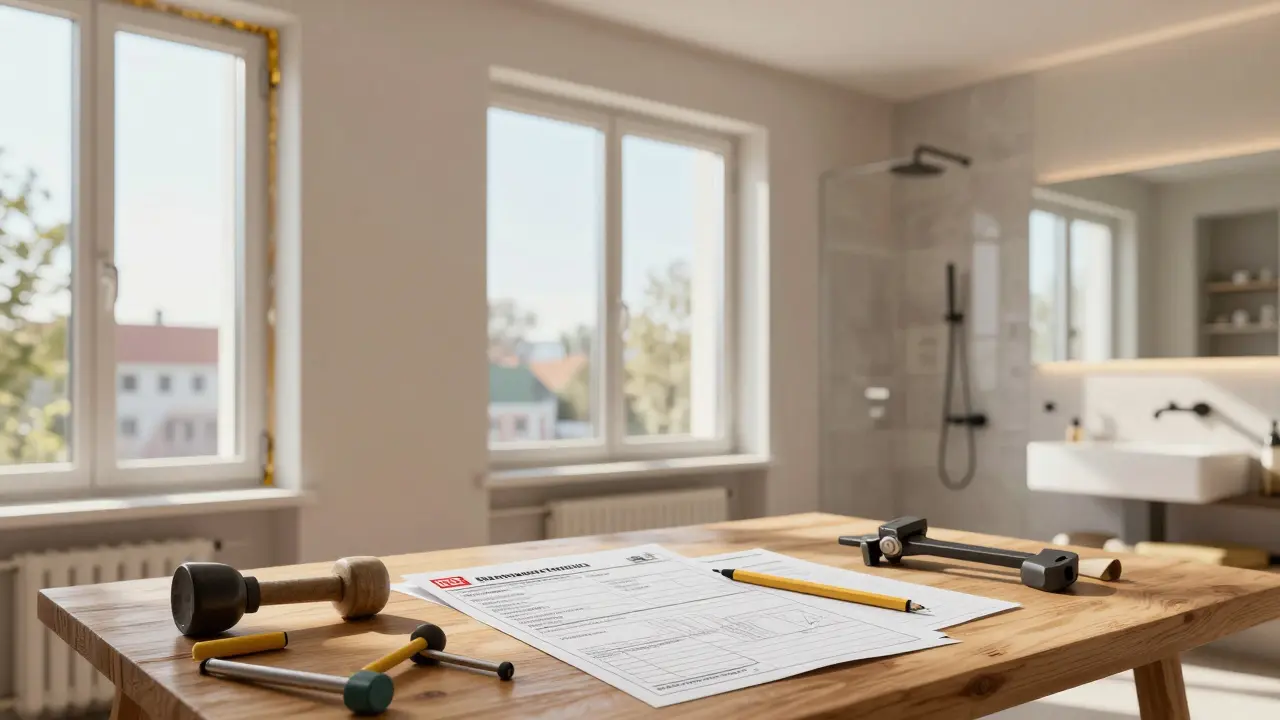 Modernisierte Wohnung mit neuen Fenstern und Sanierungsunterlagen.