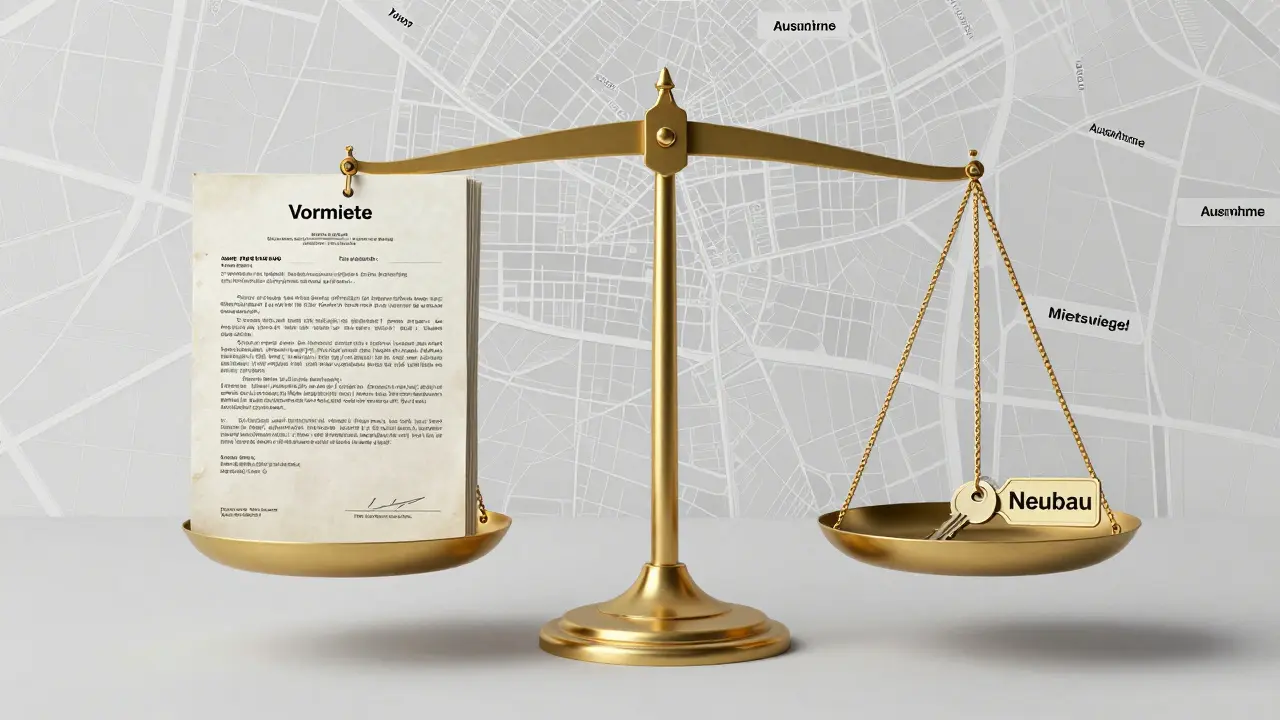Waage zwischen alten Mietverträgen und moderner Ausnahme durch Neubau.