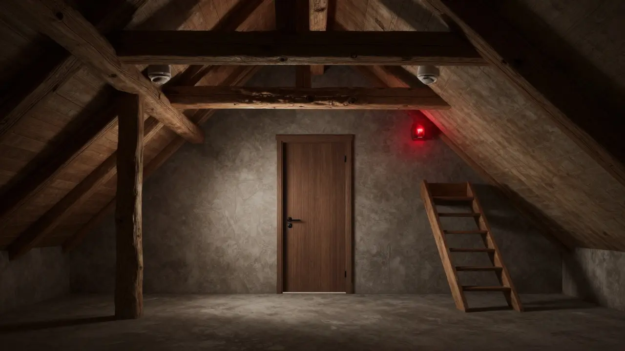 Renoviertes Dachgeschoss mit feuerhemmenden Wänden und Rauchmeldern.