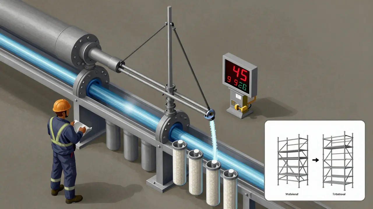 Technische Darstellung eines geschlossenen Wasserkreislaufs bei der Fassadenreinigung mit Recycling.
