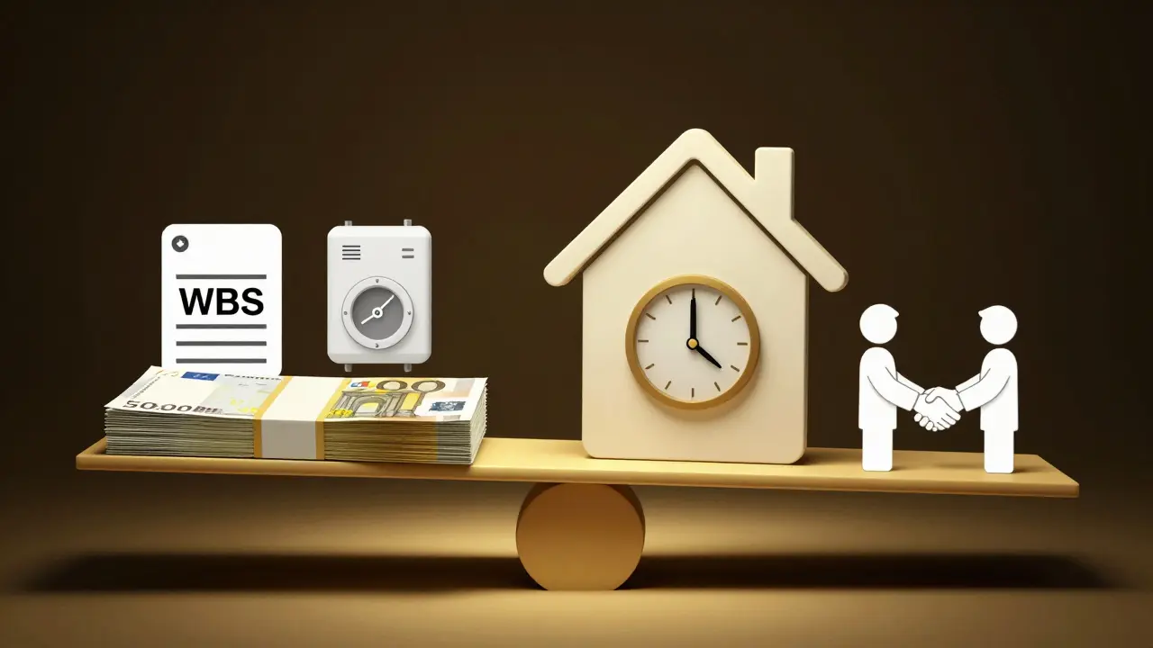 Waage zeigt Strafe gegen soziale Verantwortung: 20-Jahres-Bindung und rechtliche Pflichten.