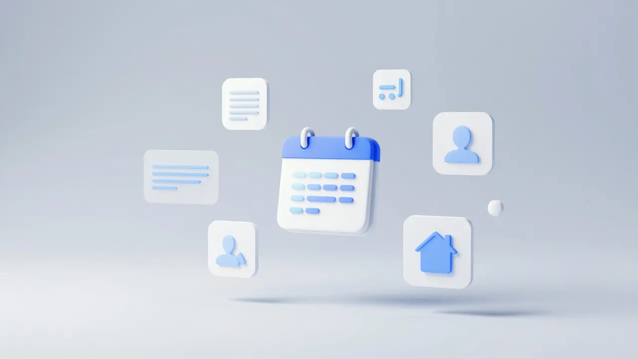 Abstrakte Darstellung digitaler Terminplanung mit Kalender-Symbolen