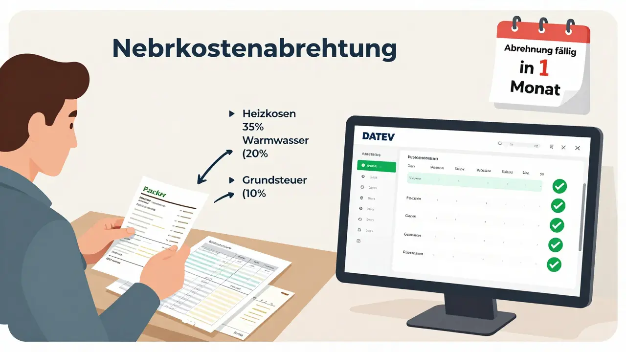 Vergleich zwischen manueller Nebenkostenabrechnung und digitaler Software mit korrekten Umlageschlüsseln für Heizung und Wasser.