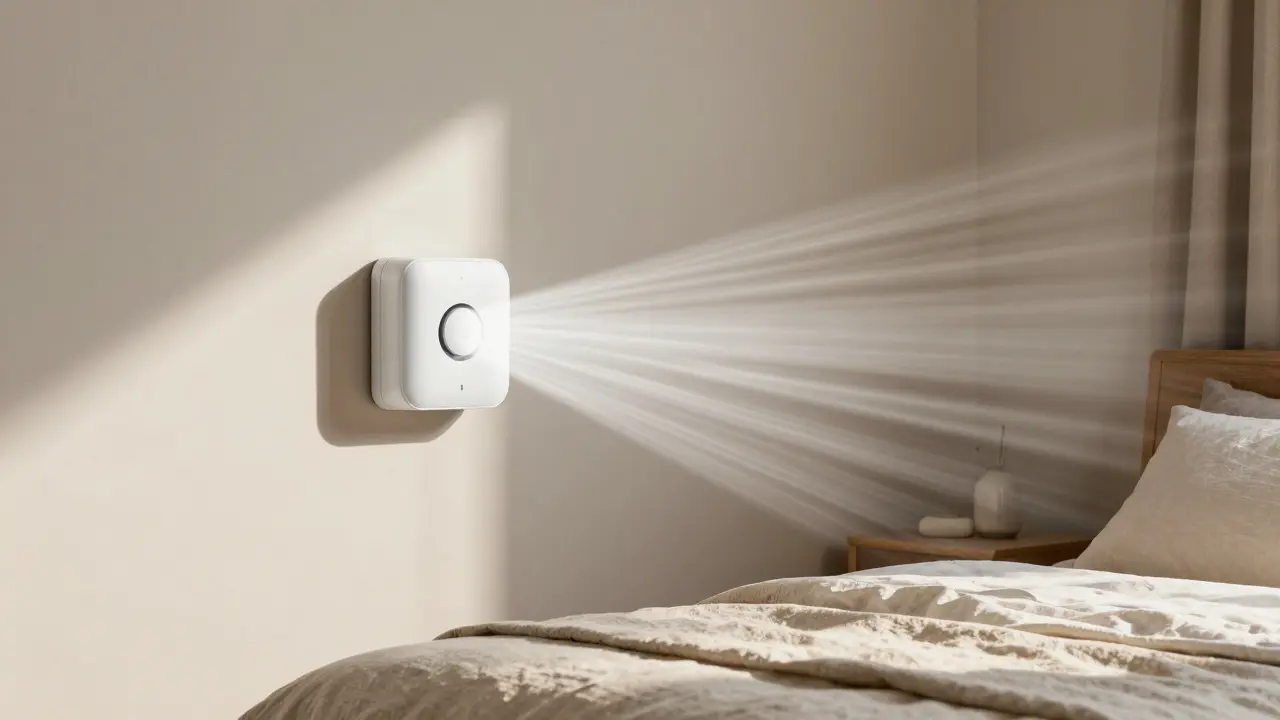 Dezentrale Lüftungsanlage in einem modern sanierten Schlafzimmer