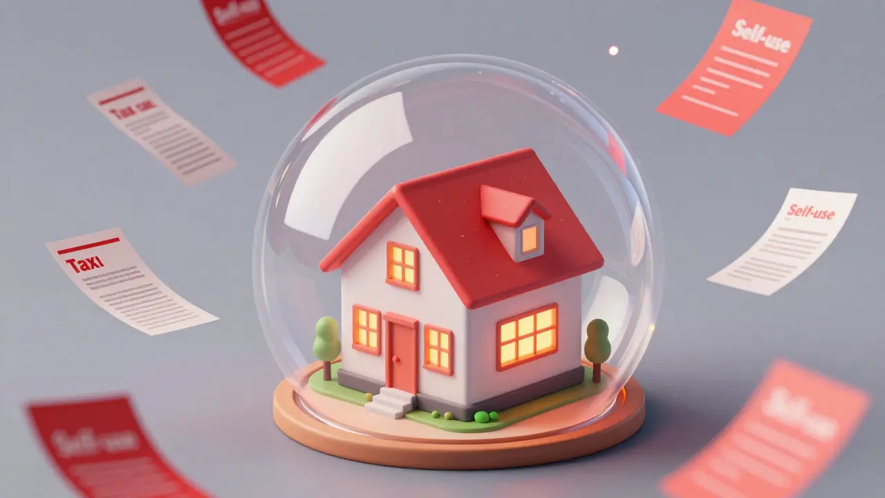 Haus in einer schützenden Blase, die vor Steuerdokumenten bewahrt wird