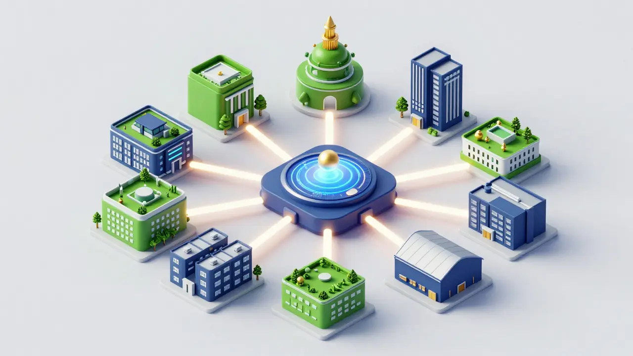 Konzept eines diversifizierten Portfolios mit zehn verschiedenen Immobilienprojekten.