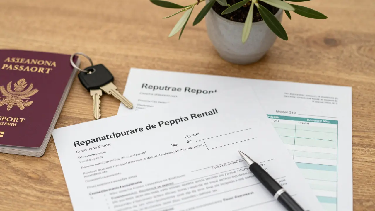 Büro mit Schlüsseln und Rechnungen für spanische Immobilien