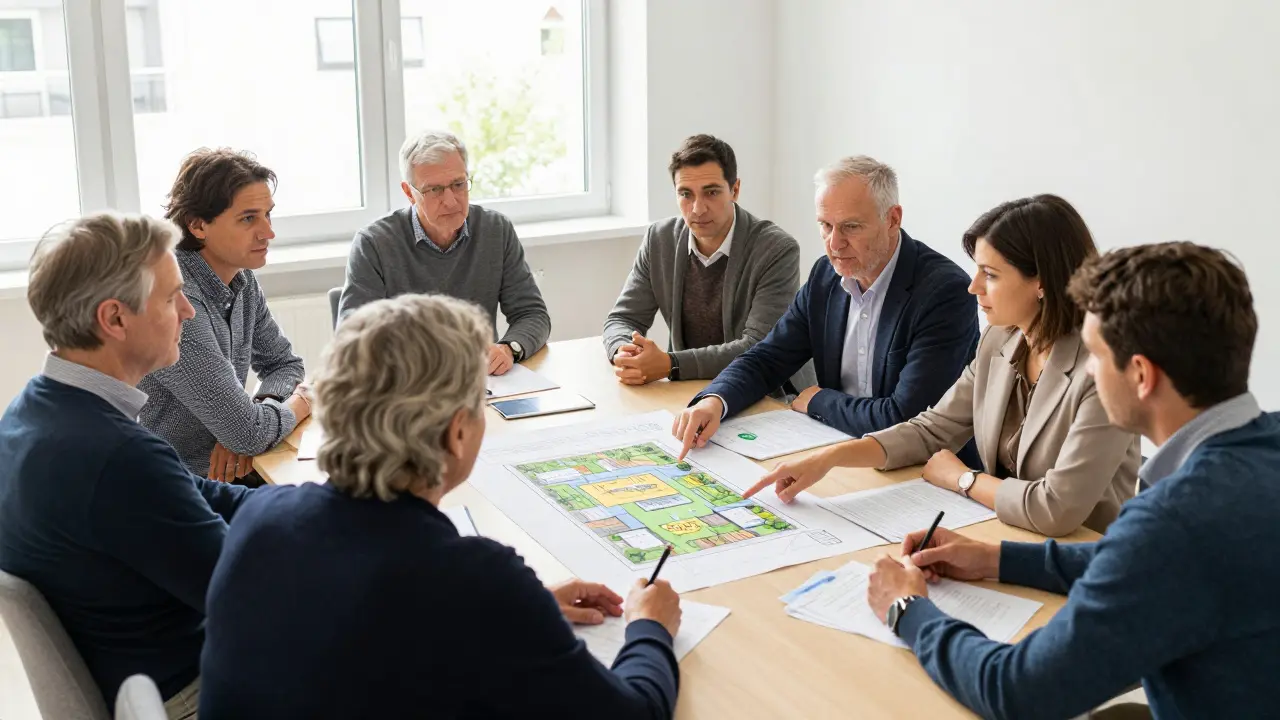 Eigentümerversammlung diskutiert Gartenplanung und bauliche Veränderungen