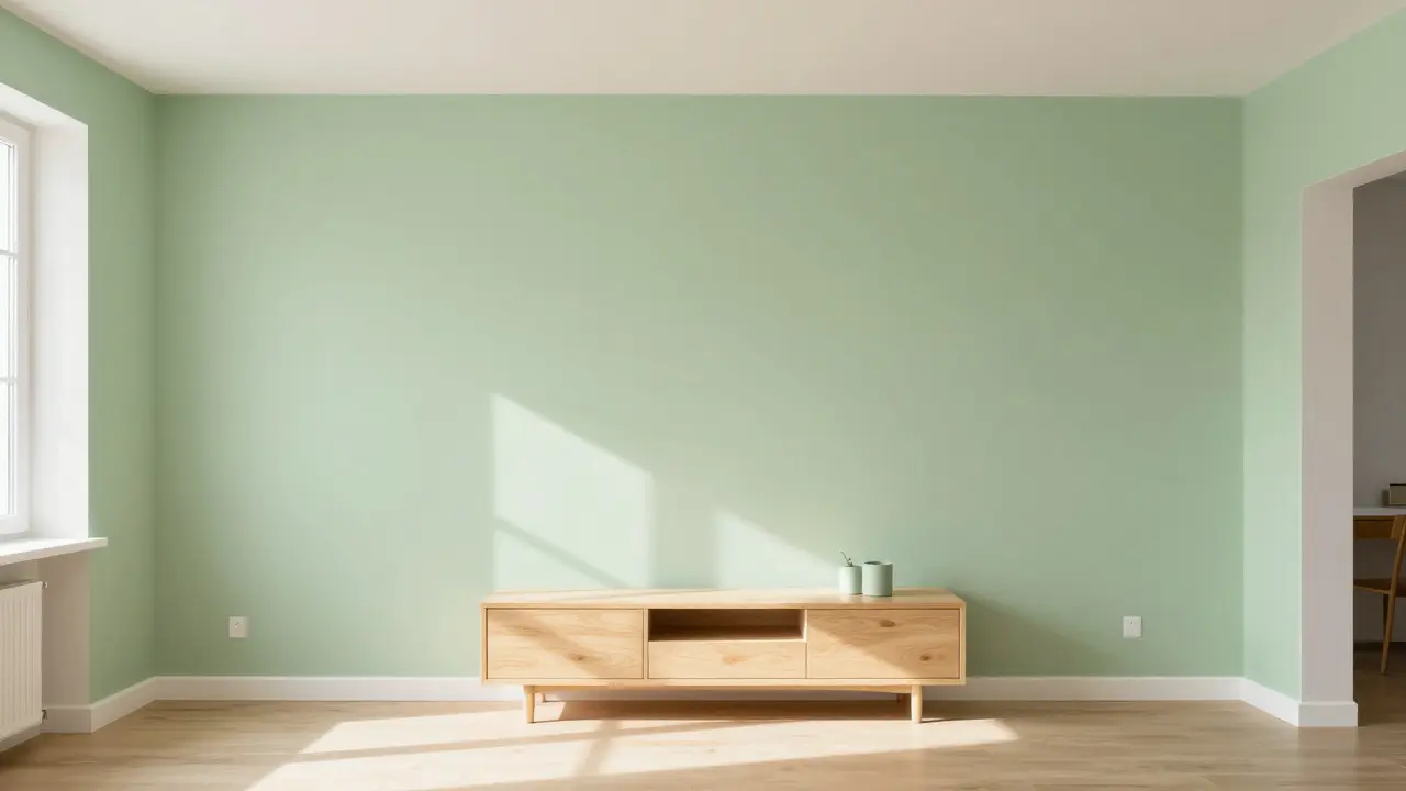 Frisch gestrichene Wand mit sauberen Kanten im hellen Raum
