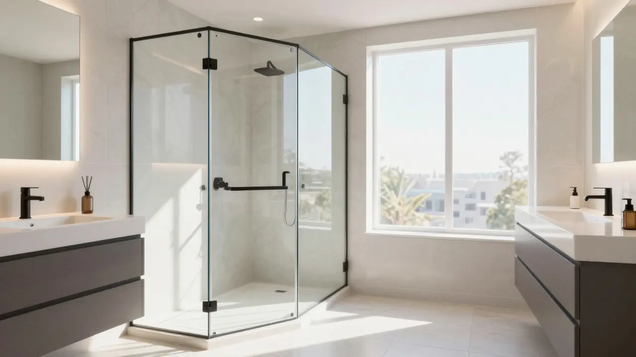 Modern saniertes Luxusbad mit Walk-in-Dusche und LED-Beleuchtung