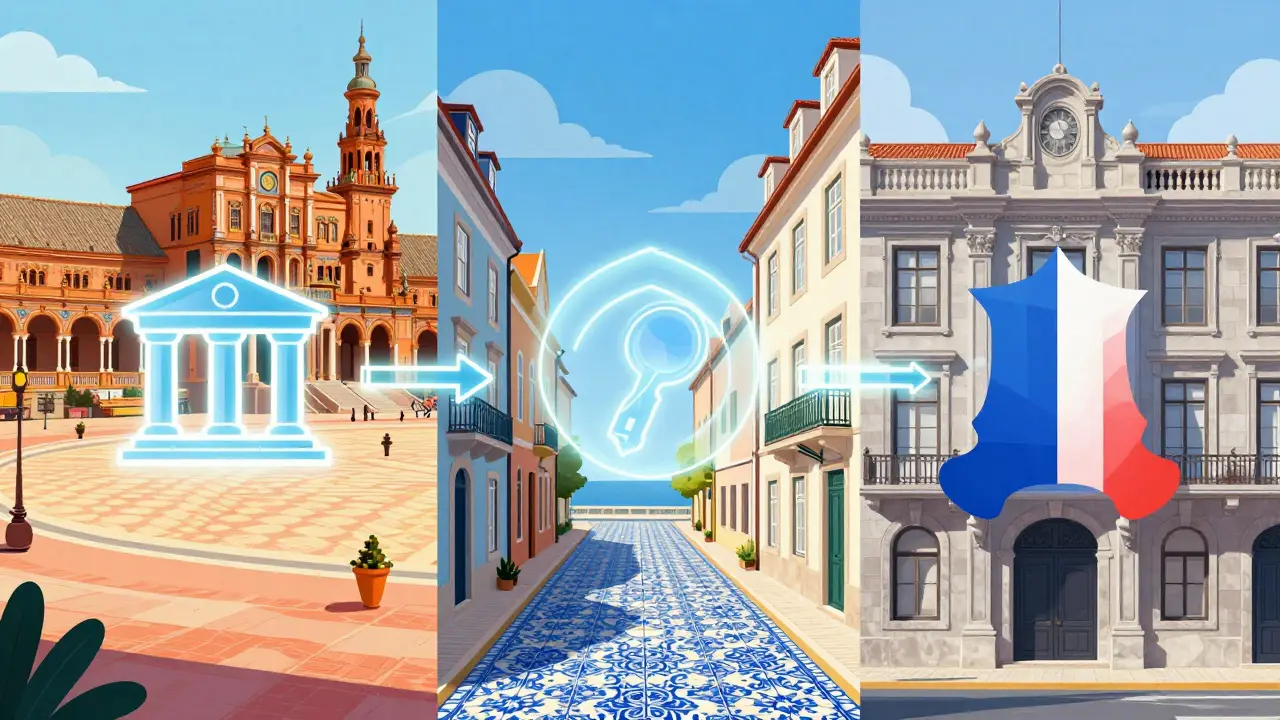 Abstrakte Illustration spanischer, portugiesischer und französischer Städte