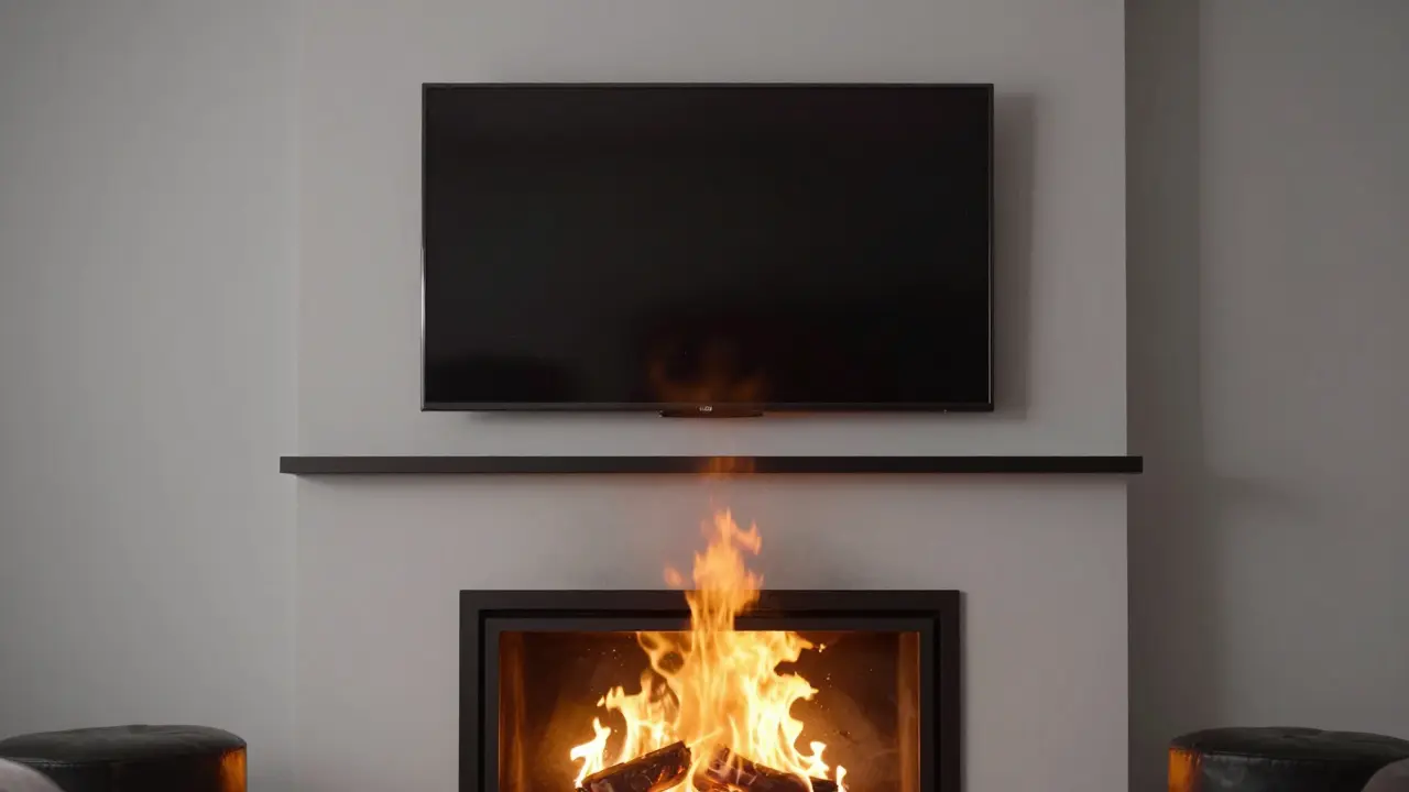 Fernseher über dem Kamin montiert, der Sicherheitsabstand wird dargestellt