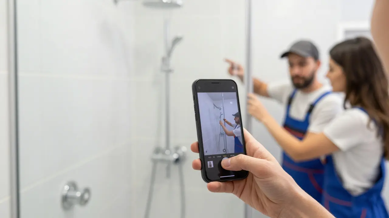 Fotoaufnahme einer fertigen Dusche bei der finalen Abnahme