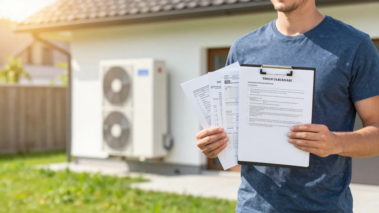 Modernes Haus mit Wärmepumpe und ordnungsgemäßer Dokumentation