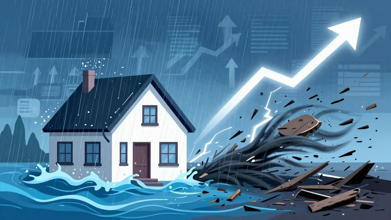 Symbolische Darstellung von Hochwasser- und Sturmschäden am Haus