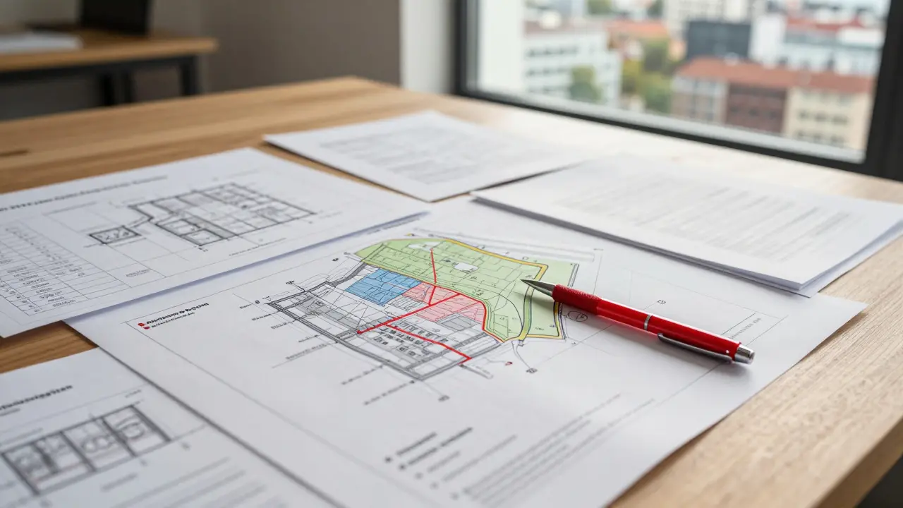 Architektenpläne und Zonenkarten auf dem Schreibtisch