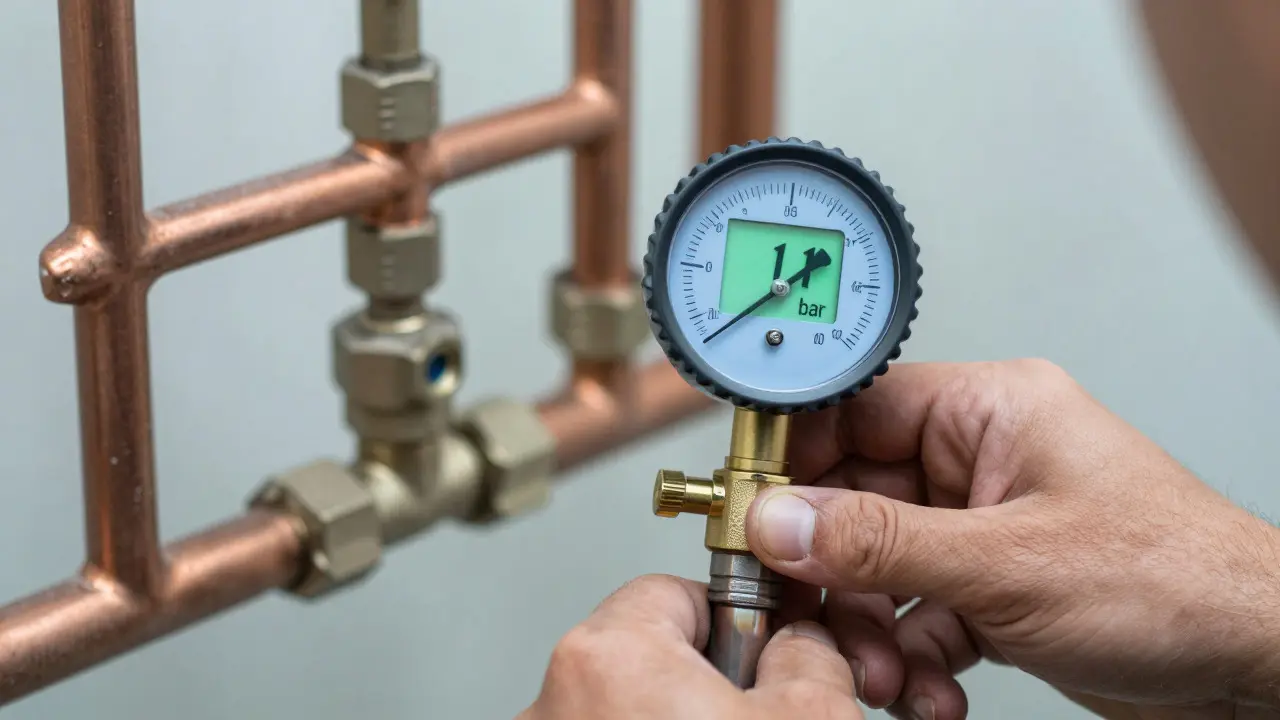 Digitales Manometer zeigt 11 Bar Druckprüfung