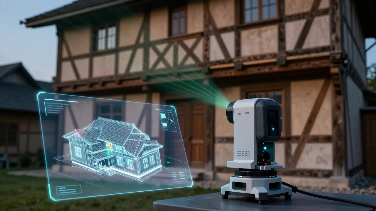 Laserscanner erstellt 3D-Modell eines Fachwerkhauses