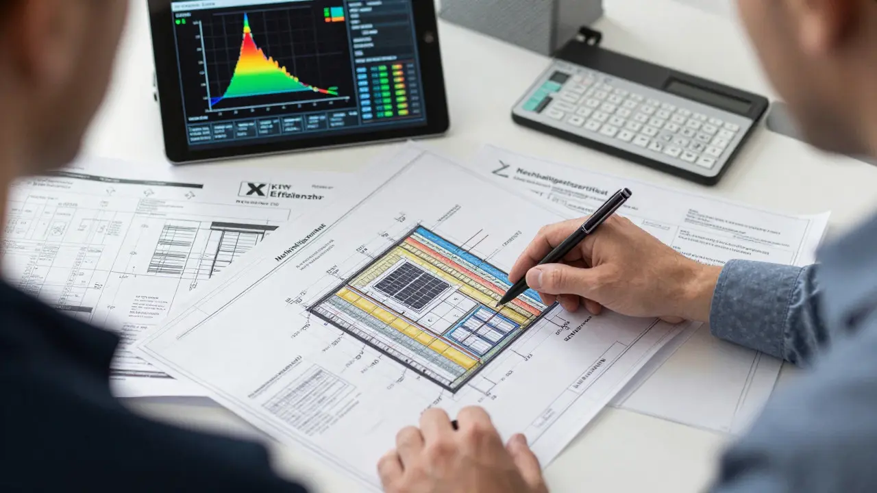 Architekt und Energieberater planen Effizienzhaus 40 mit Blaupausen und Software