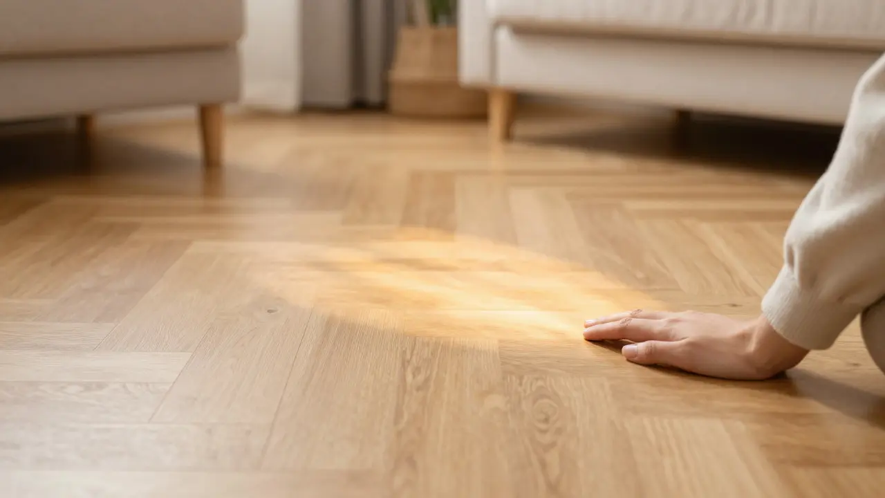 Cozy room with warm parquet flooring and soft lighting
