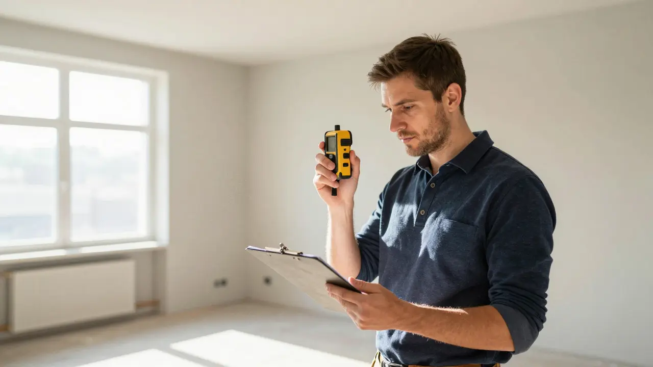 Experte misst Wohnung mit Lasermaßband