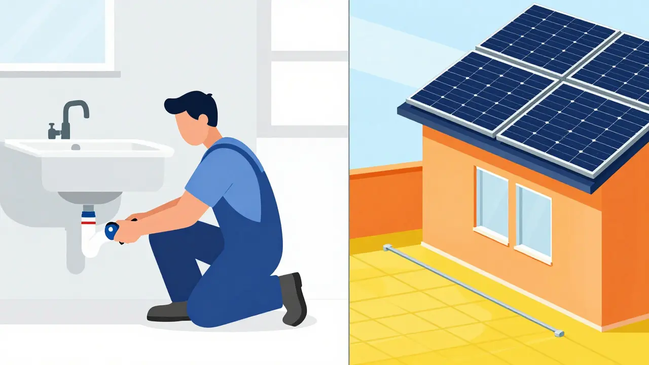 Illustration contrasting home repair with modern renovation