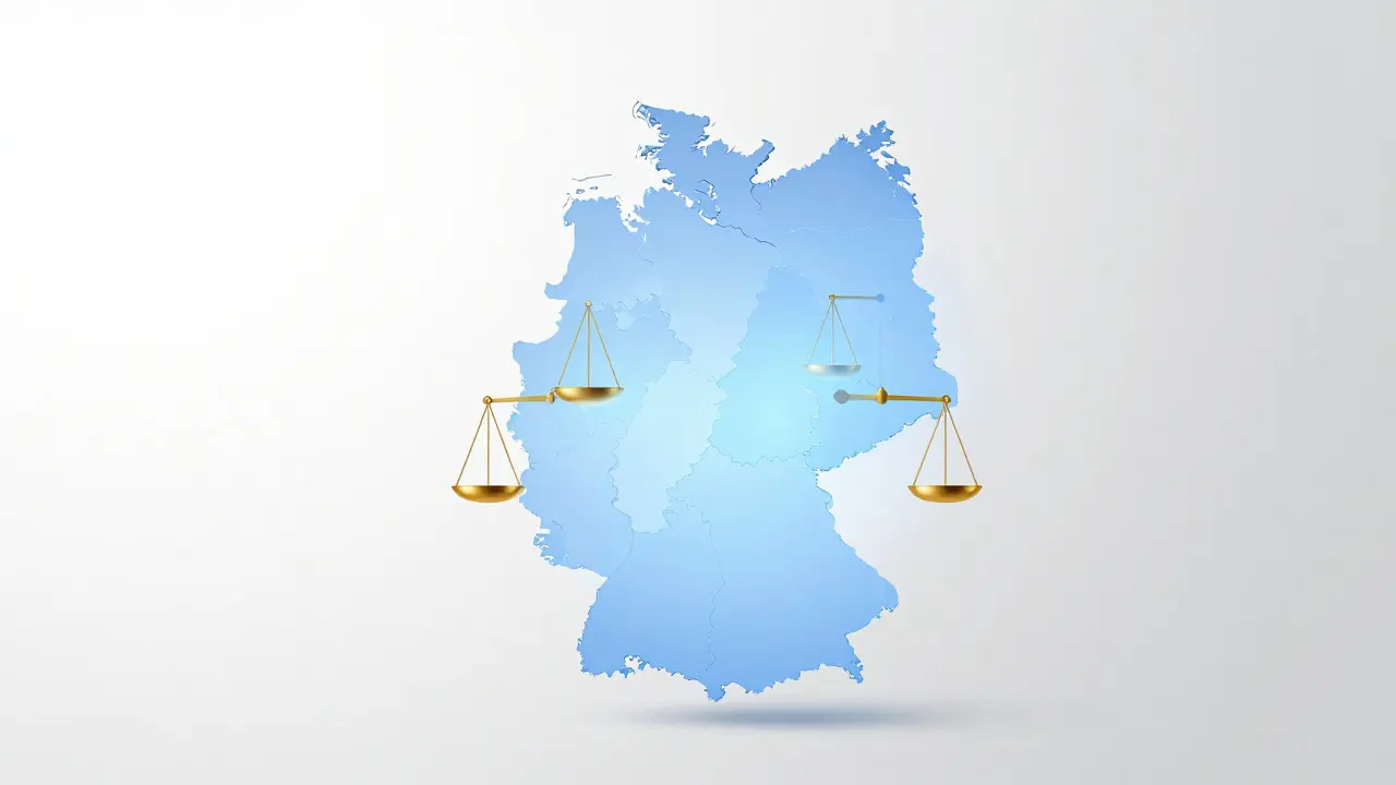 Karte Deutschlands mit identischen Gerechtigkeitssymbolen