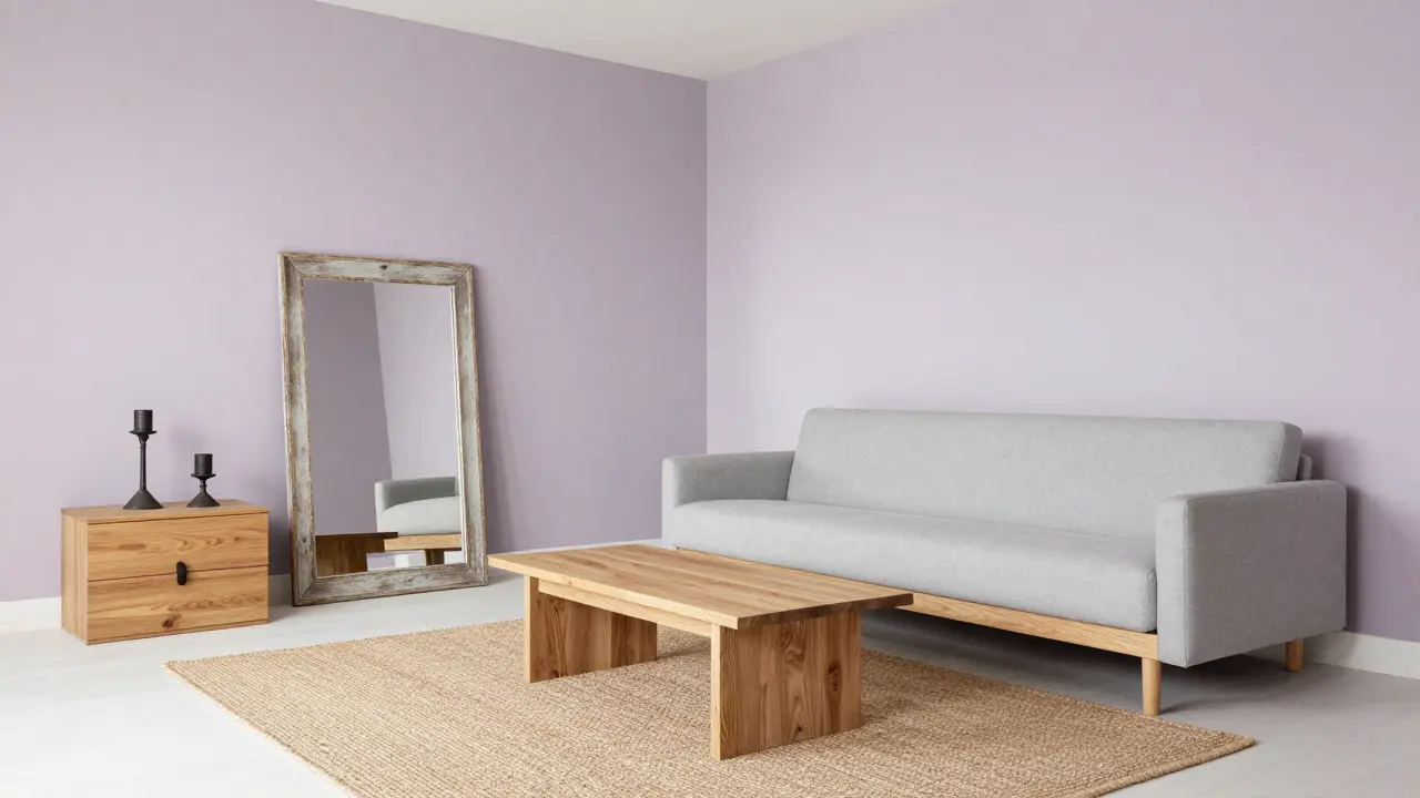 Modernes Country-Zimmer mit hellem Holz, Sisalteppich und Pastellwand für kleine Stadtwohnungen