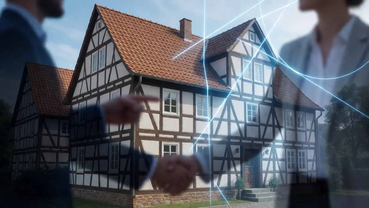 Konzeptuelle Darstellung der Aufteilung eines Hauses durch rechtliche Linien